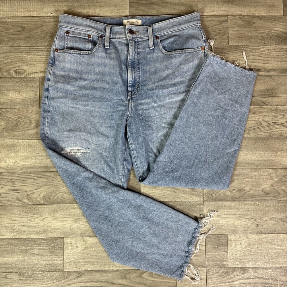 Madewell Ripped High Rise Straight Leg The Mom Jeans Light Wash sz 31